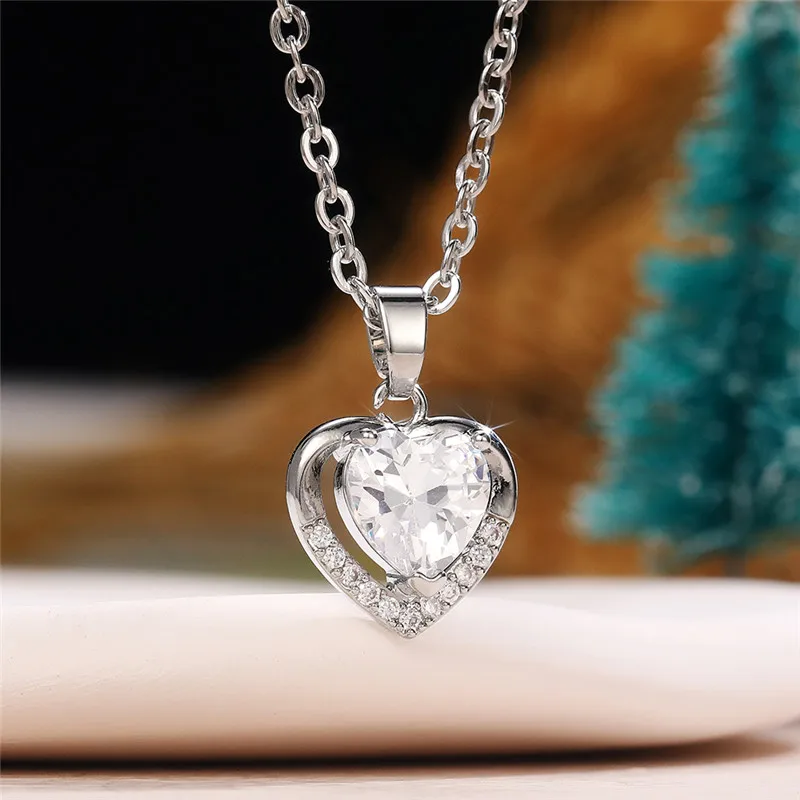 

Huitan Trendy Heart Pendant Necklace for Women Blue/Crystal Love Cubic Zirconia Romantic Bride Wedding Necklace Eternity Jewelry