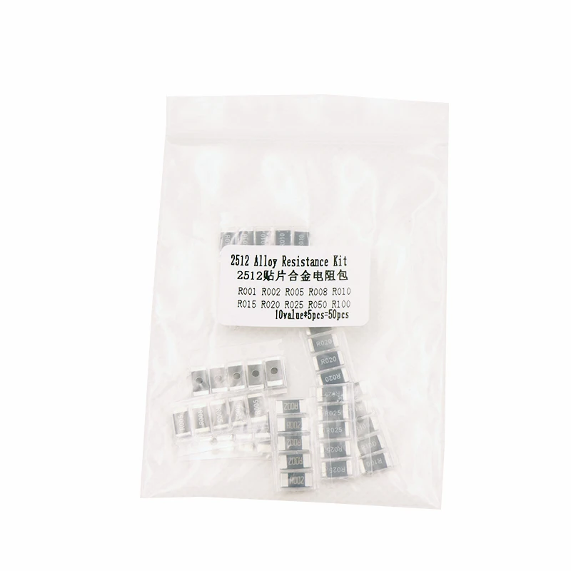 50PCS Alloy resistance 2512 SMD Resistor Samples kit ,10 kindsX5pcs=50pcs R001 R002 R005 R008 R010 R015 R020 R025 R050 R100