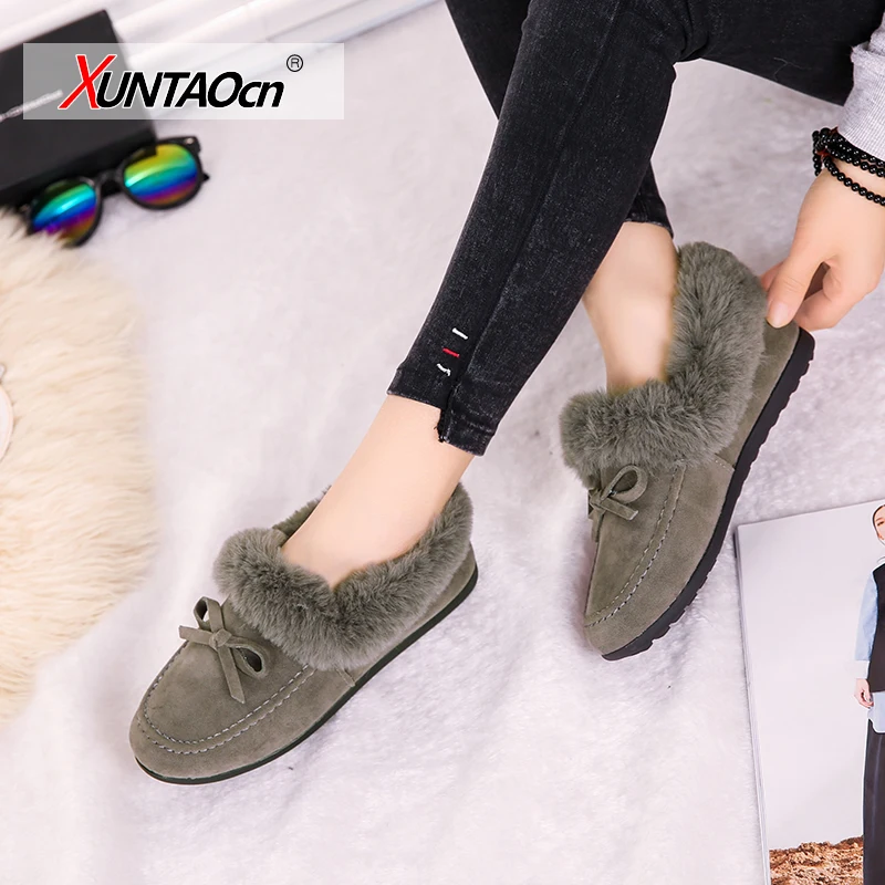 

Мокасины женские на плоской подошве, теплые плюшевые лоферы, повседневная Нескользящая удобная обувь из флока, модные туфли на плоской подо...