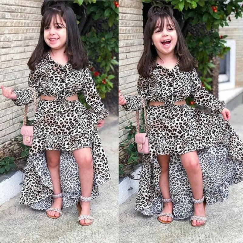 

pudcoco 2021 Spring Autumn Kids Baby Girl Clothes Long Sleeve Blouse+Mermaid Skirts Leopard Casual 2PCS suits Girls Clothing Set