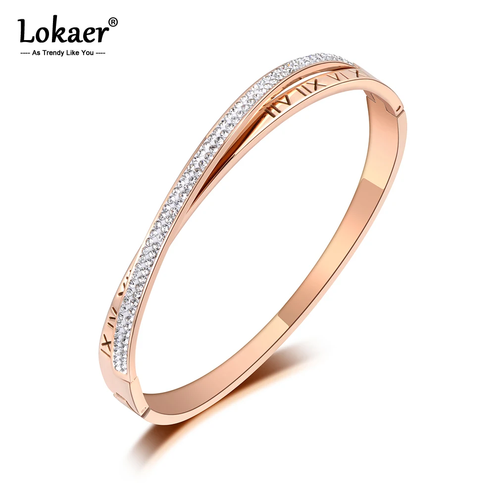 

Lokaer браслеты с римскими цифрами, дизайнерские мозаичные Стразы, модные ювелирные изделия из нержавеющей стали под розовое золото, свадебны...