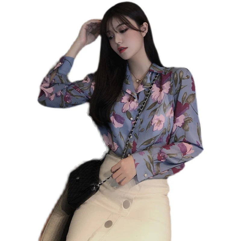 

2021 Spring New Small Floral Chiffon Shirt Retro Shirt Loose Outer Wear Shirt Female Design Sense