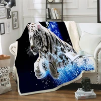 tiger hooded blanket thickening 3d printed pattern thin quilt sofabedplane travel bedding throw blanket in cap warm