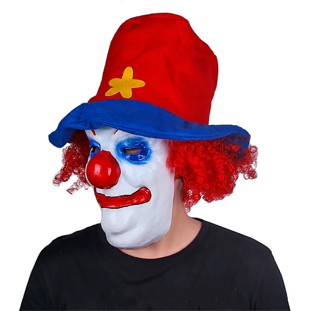 Страшная маска на Хеллоуин клоун латекс полная для лица большой рот красный нос