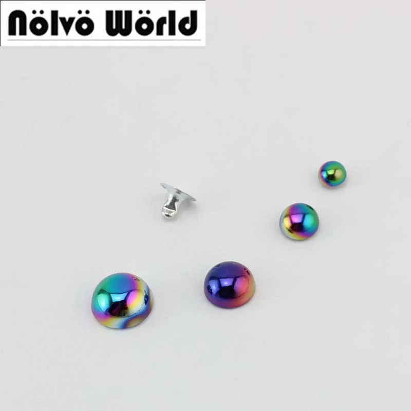 

10-50-100pcs Rainbow rivets 6-8-10-12mm Purse Feet Solid Rivets Fasteners High Quality Leather Crafts Bags shoes Round nails