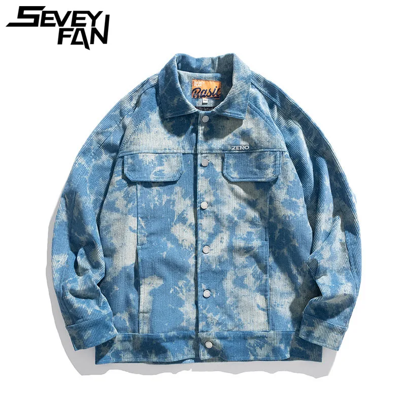 

Куртка SEVEYFAN в стиле хип-хоп, Мужская Вельветовая куртка с вышивкой и краской, свободная повседневная Молодежная куртка для мужчин