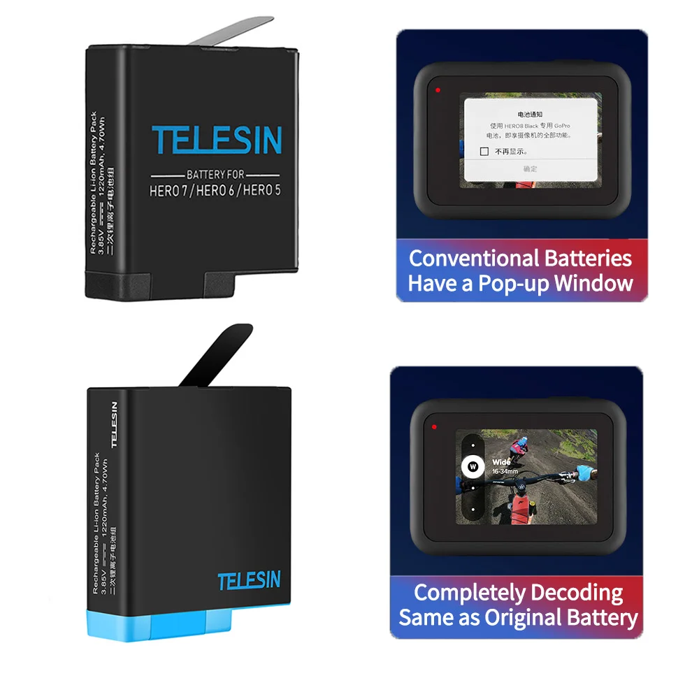TELESIN Battery Charger Storage Box Set+Battery+Cable for Hero 8 7 6 5 Black Gopro Bateria Camera Accessories | Электроника