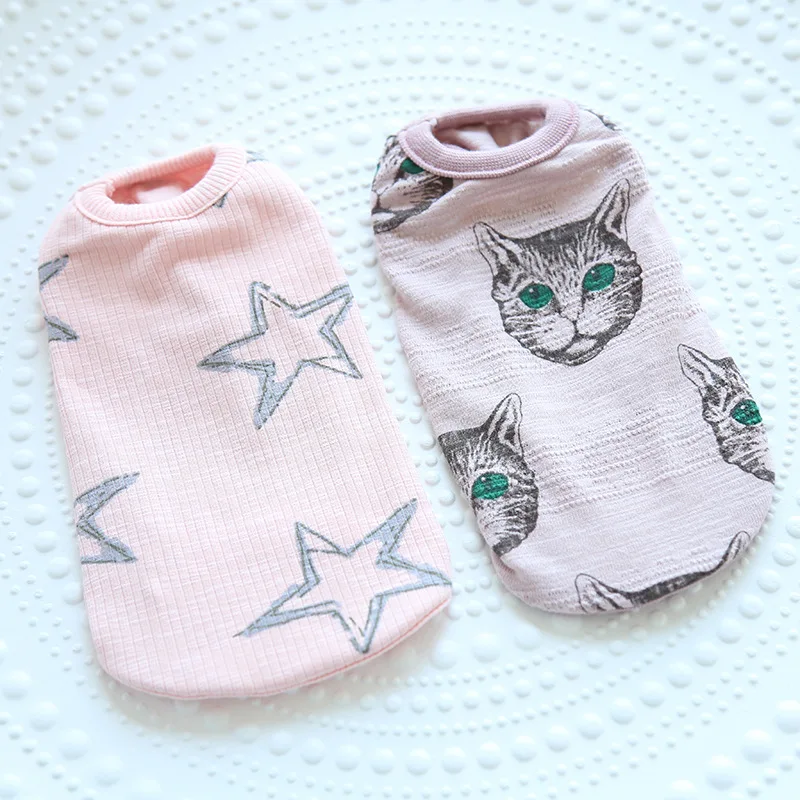 

Hairless Cat Spring Summer Cat Print Vests Sphinx German Cat Cornish Kitten Cat Clothing