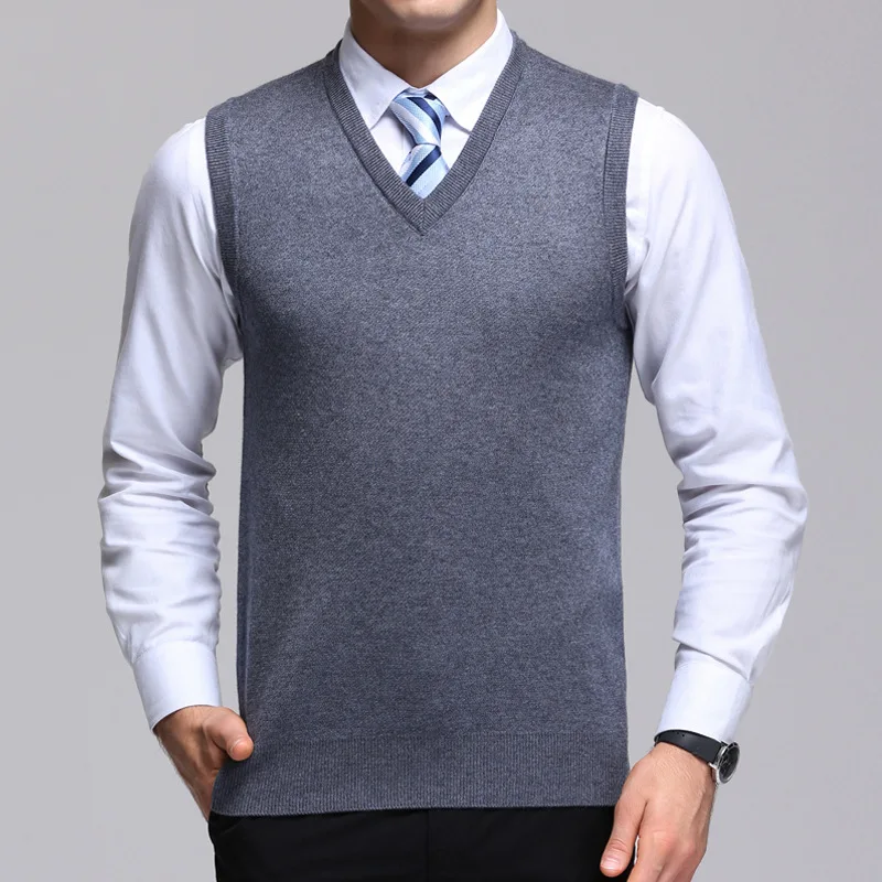 Thick winter V-neck wool vest men can not afford the ball solid color vest warm knit vest male