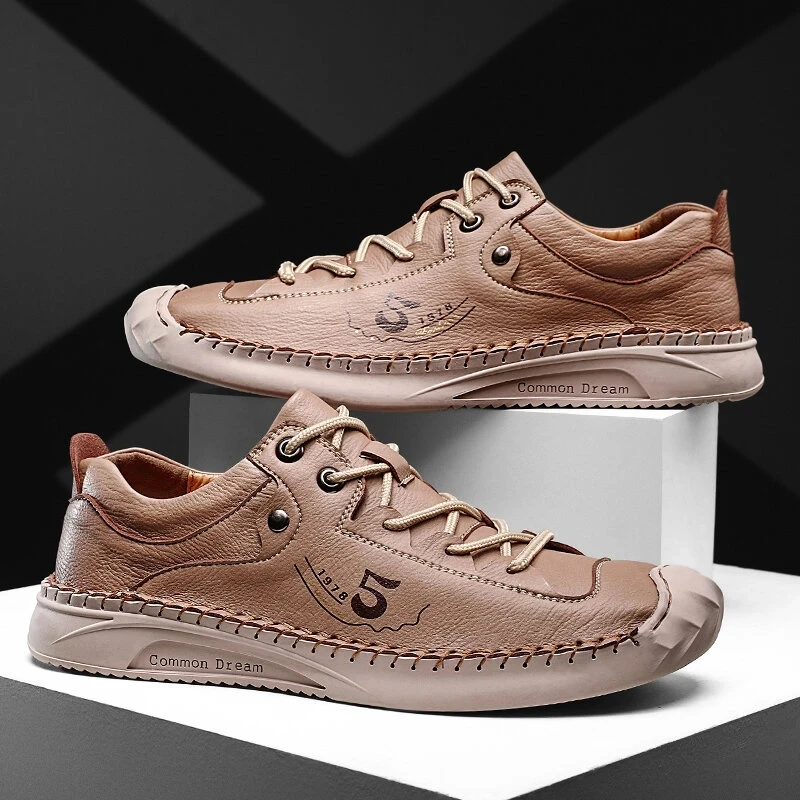 

Mens Casual Shoes 2020 PU Leather Sewing Loafers Soft Flat Bottom Autumn Male Lace Up Fashion Shoes Rubber Toe Cap Mens Loafers