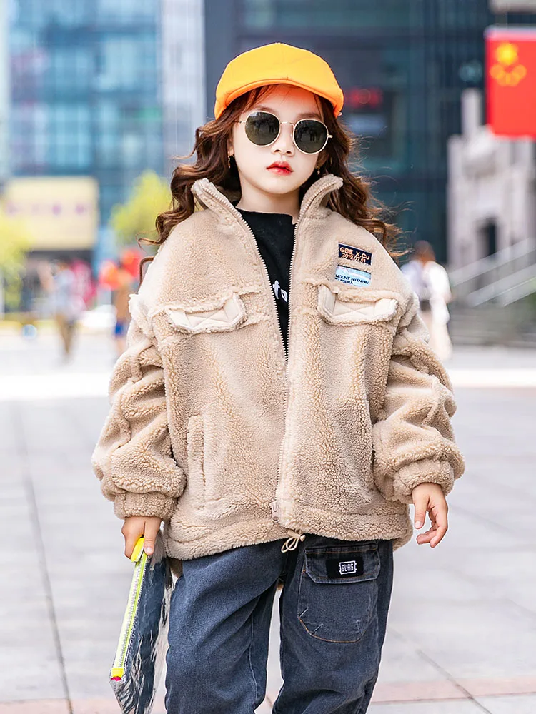 Girls Yangqi lambskin coat autumn and winter new children's girls plus velvet thickening fur coat