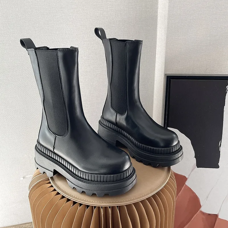 New Winter Slope Heel Women's Boots Comfortable Ankle Boots Shoes Round Toe Heel Thick Leather Botas De Mujer