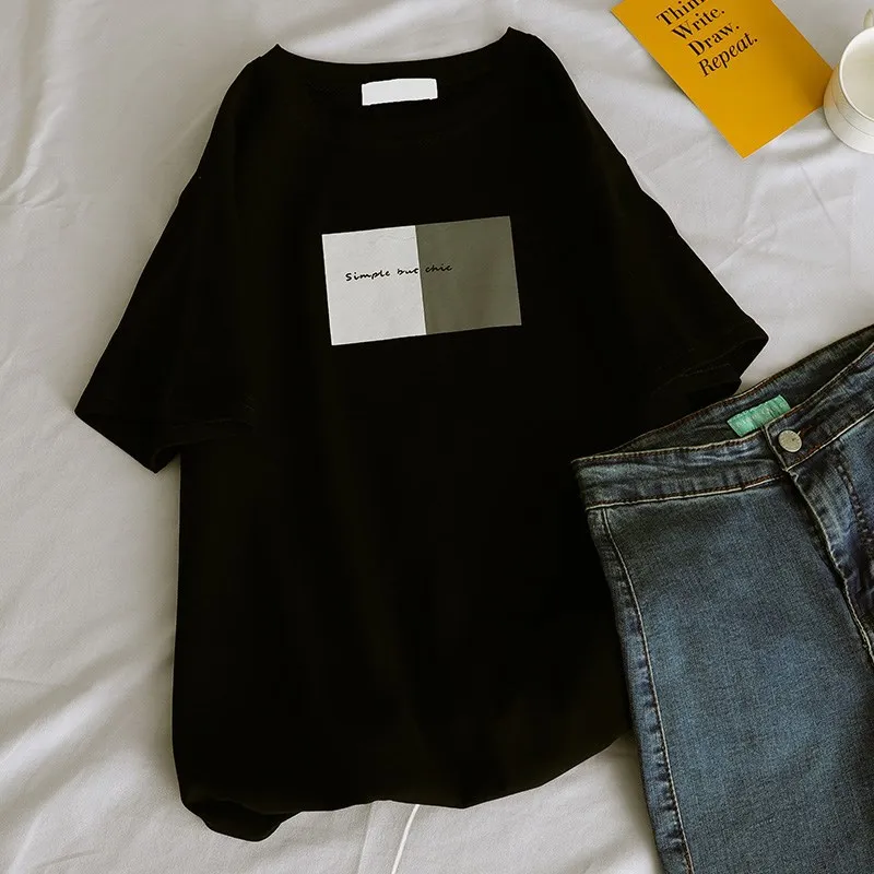 Футболка женская в стиле Харадзюку простой топ с коротким рукавом и надписью