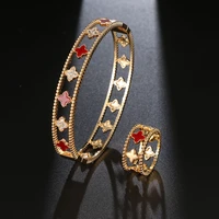 womens bracelet ring set high quality 3a zircon flower shape design fashionable fashion jewelry 2 pieces set