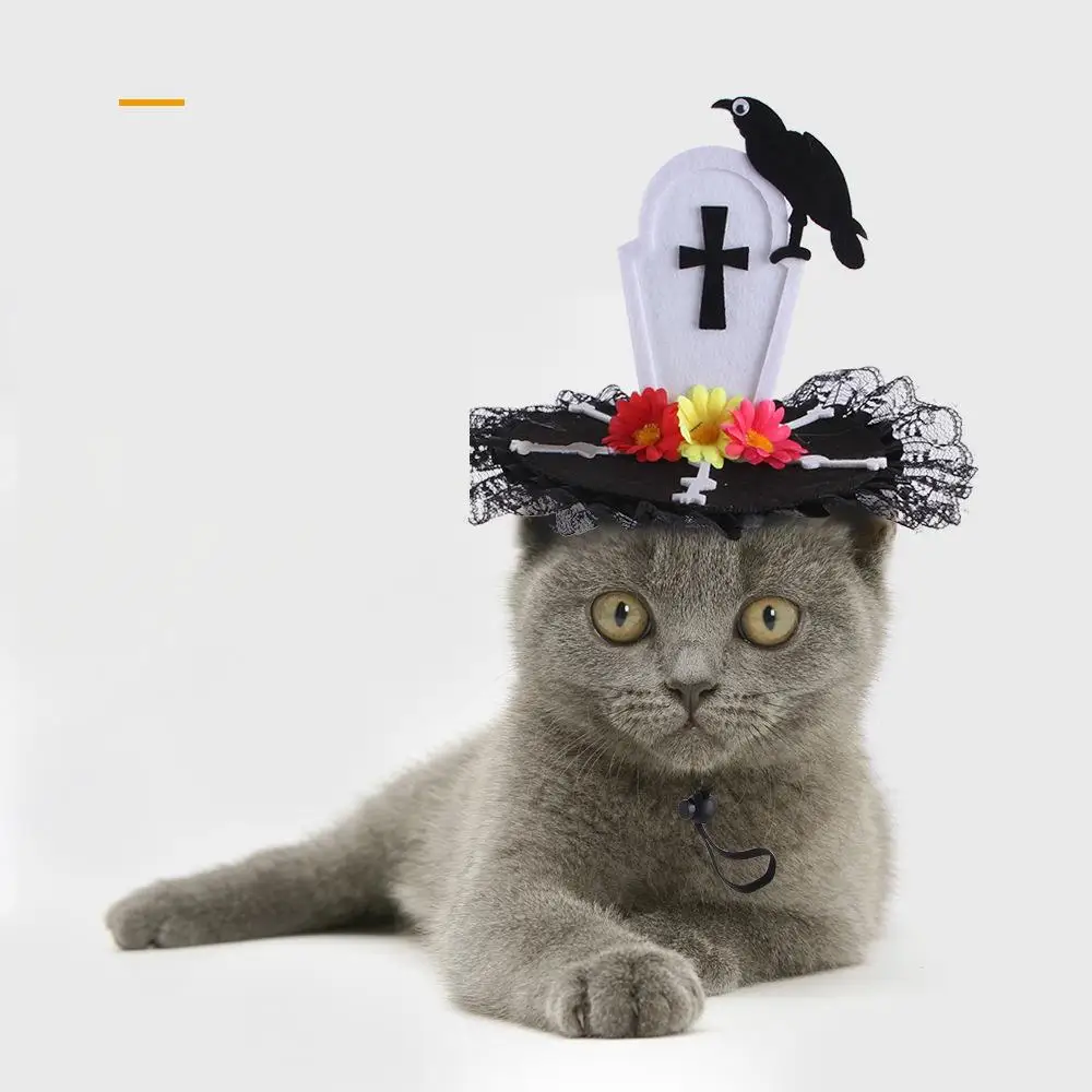 

New Product Pet Cat Funny Headgear Pet Costume Dog Halloween Hat Lace Skull Cross Head Suit Dress Up Funny Pet Clothing Supplies