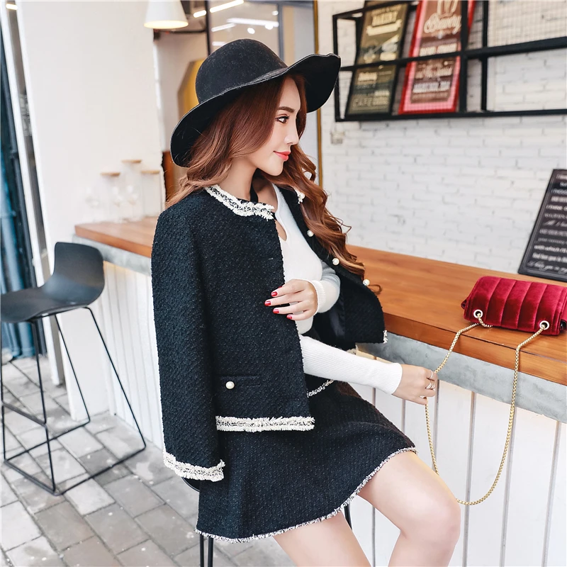 Комплект одежды из 2 предметов для женщин однобортный шерстяной твидовый пиджак