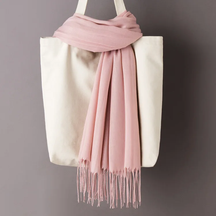 BB Pink Scarf Women Solid Color Cashmere Scarves with Tassel Autumn New Soft Warm Lady Girls Wraps Thin Long Scarf Female Shawl Men Scarf - Цвет: BB Pink Scarf