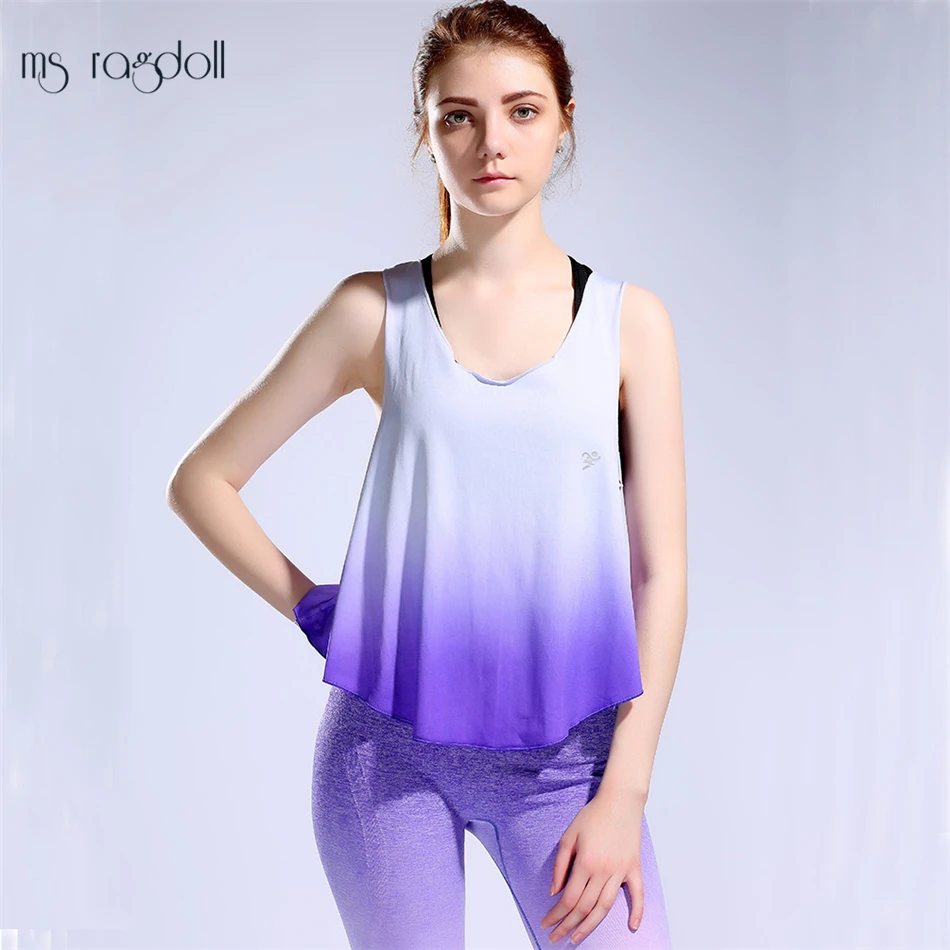 Спортивная рубашка Топ градиентный цвет дышащий без рукавов Йога фитнес женский