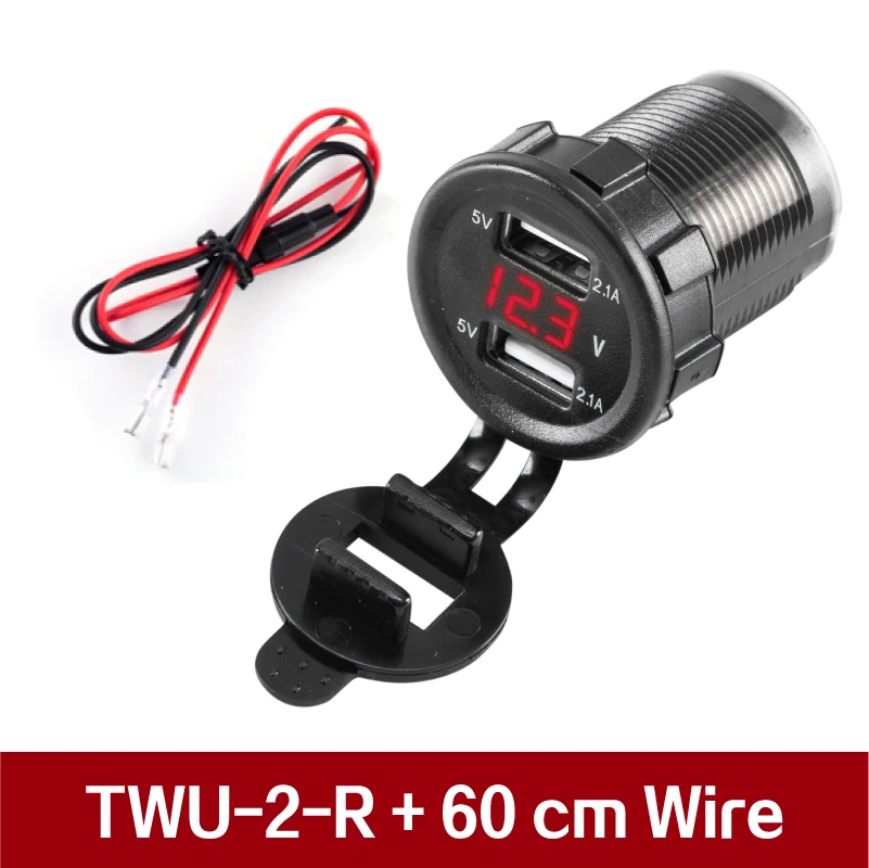 TWU-2-R and WIRE 12-24V 4.2A универсальный автомобильный двойной USB разъем порт дисплей напряжения водонепроницаемый мотоциклетные адаптер зарядное устройство комплект Штекер кабель - Название цвета: TWU-2-R and WIRE