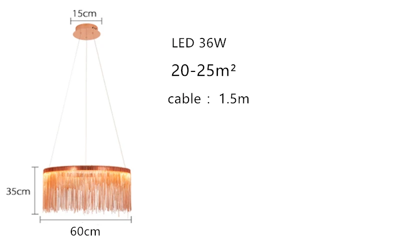 Светодиодный подвесной светильник с кисточками медный или хромированный для