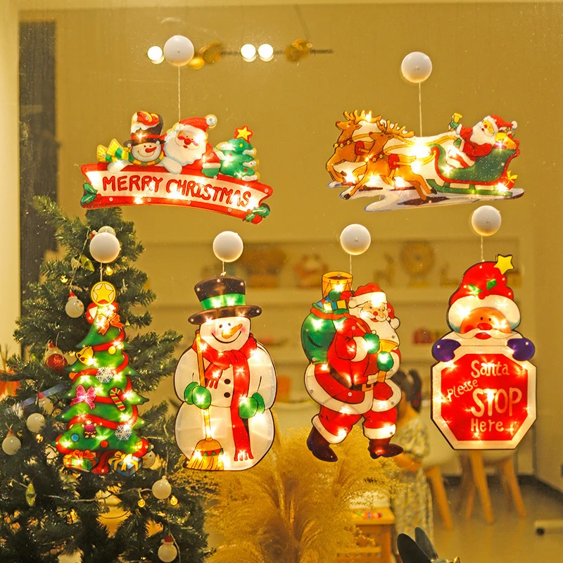 Luces LED de decoraci&oacute;n navide&ntilde;a, con forma de alce, mu&ntilde;eco de nieve, Pap&aacute; Noel, ventosa para ventana, A&ntilde;o Nuevo, Navidad, vacaciones, decoraci&oacute;n del hogar-1