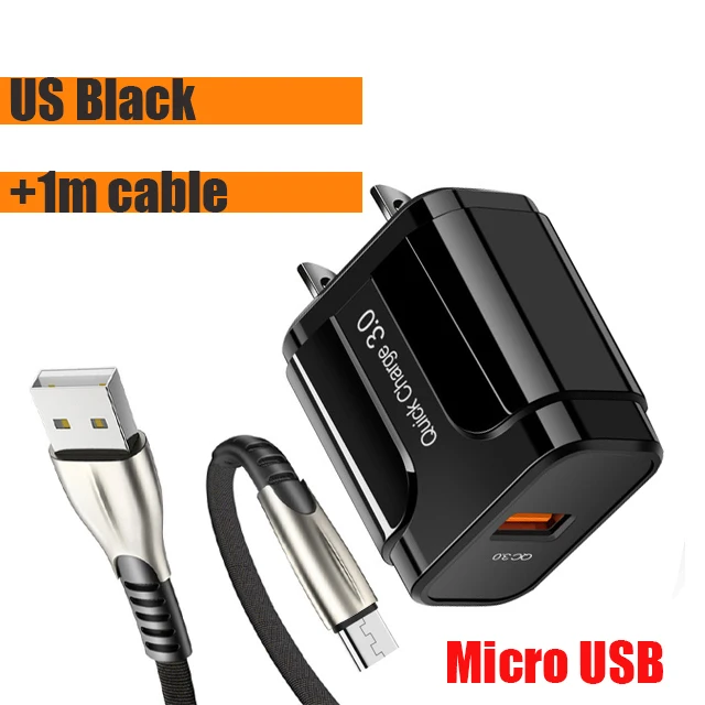 Charger with Micro QC 3,0 4,0 USB зарядное устройство для Xiaomi samsung huawei QC3.0 быстрое зарядное устройство Turbo настенное зарядное устройство для мобильного телефона с микрокабелем type-c - Тип штекера: Charger with Micro
