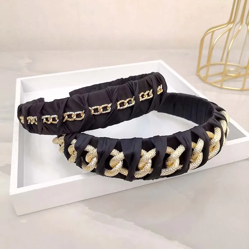 

1 шт. женский обруч с золотой цепочкой, вязаный узел, металлическая корейская мода, Универсальная повязка на голову, аксессуары для волос, мо...