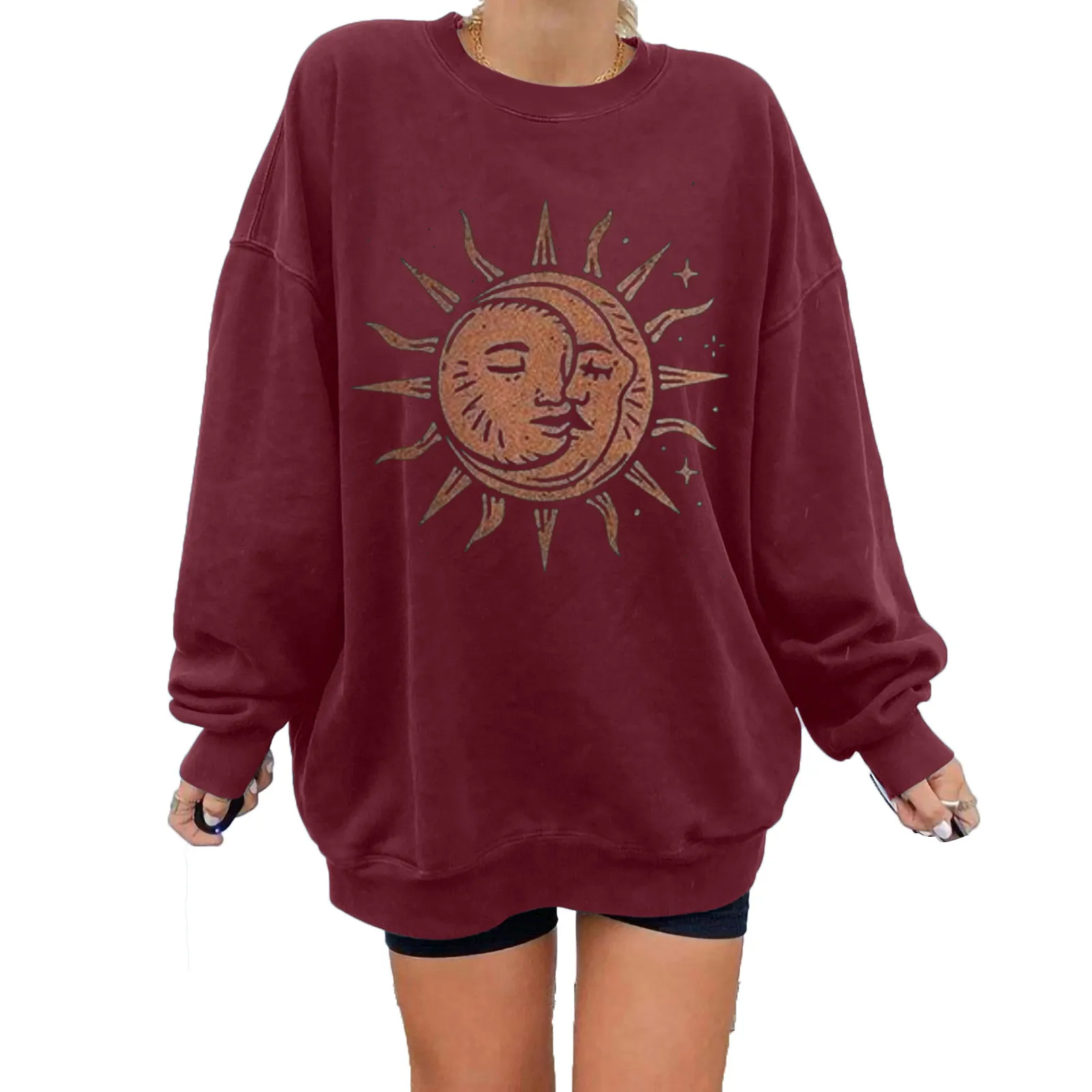 Women's Tops Winter Sun Printing Sweatshirt Pullover Ladies Long Sleeve Korean Style Loose Oversize Tops Streetwear Sweatshirt