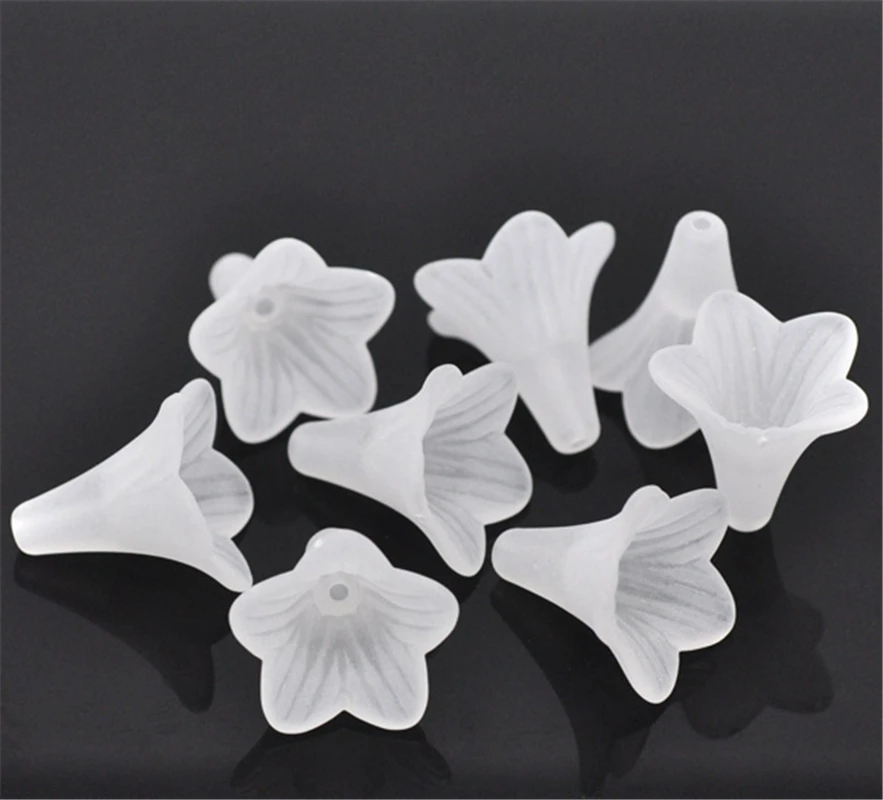 

DoreenBeads 50Pcs White Lily Flower Frostedb Transparent Loose Acrylic Beads for Jewelry Making DIY Bracelet Necklace 22x22mm