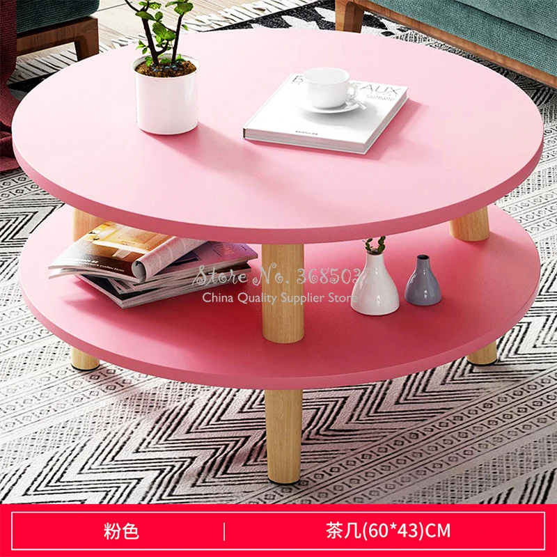 Журнальный столик 2 слойный простой современный деревянный Мини круглой формы