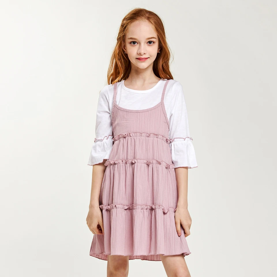 CupofSweet Contrast Dolly Elegant Kiddie Dress Girls Clothing Cropped Sleeve Summer Korean Fashion Casual Dresses | Детская одежда и