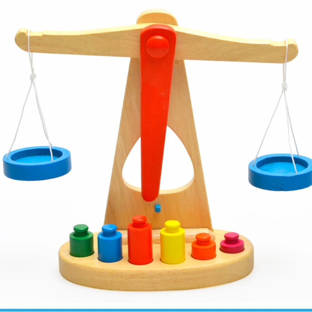 

Funny Wooden Balance Scale with 6 Weights Toy Montessori Weighing Scale Sensorial Early Education Game Gifts for Kids