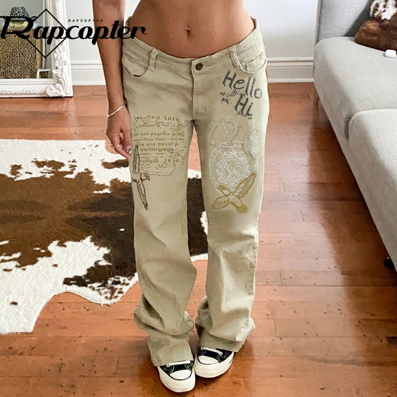 

Rapcopter y2k Skin Cargo Jeans Tassel Printed Streetwear 90s Trousers Vintage Fashion Distressed Mom Jeans Punk Baggy Women New
