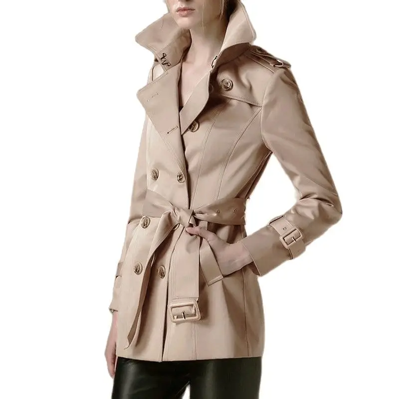 

Новинка Весна 2021, женское короткое высококлассное облегающее пальто, двубортная куртка с воротником-поло, модный тренчкот разных цветов