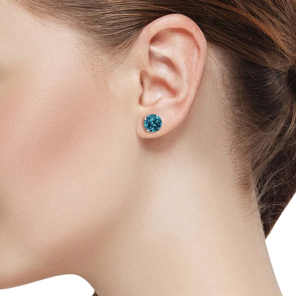 Серьги гвоздики GemStoneKing 1 10 Ct с круглой огранкой London Blue Topaz Gemstone 14K из белого золота