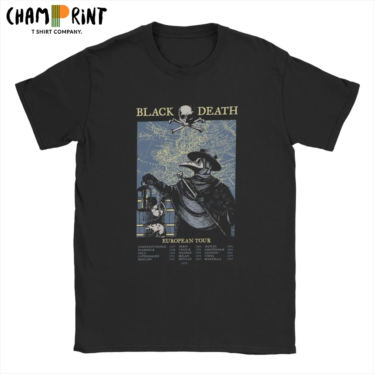 Мужские футболки Чумного доктора европейские черные Death Tour потрясающие