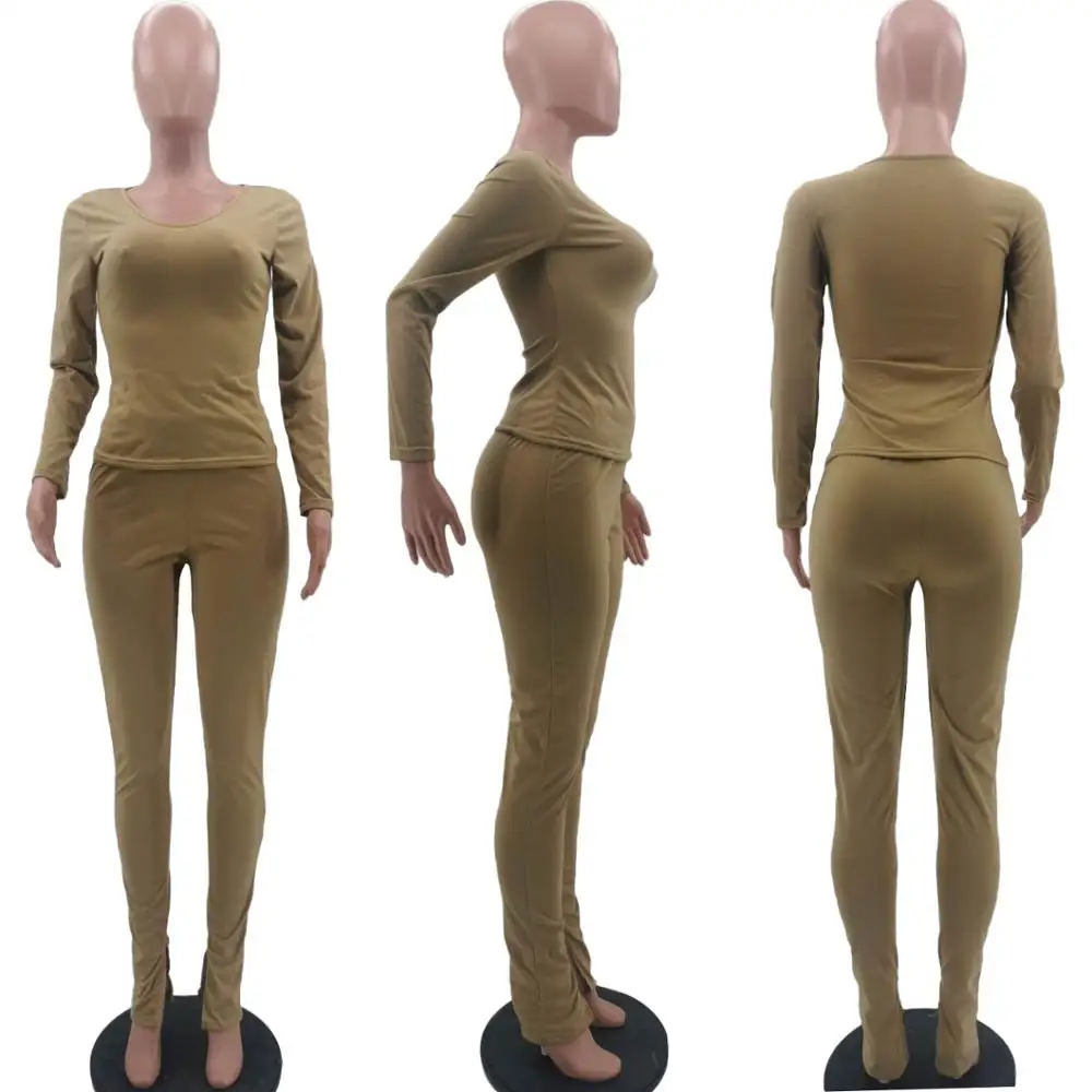 

New arrival sport women two-piece set+Pure color casual split cotton two-piece set