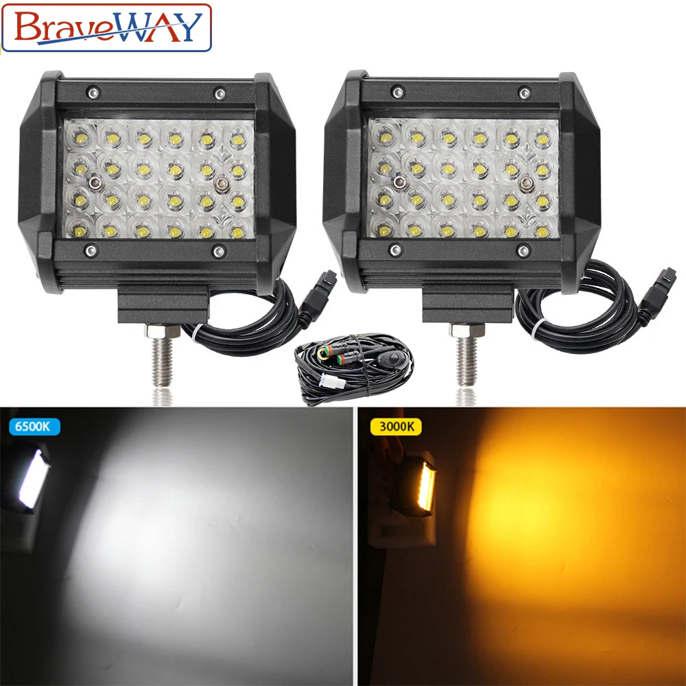 

Braveway 4-дюймовый светодиодный рабочий свет, светодиодная полоса, 4-рядный 12D двухцветный стробоскоп 3000K 6500K для ATV 4X4 внедорожник Грузовик трактор УАЗ 12В 24В