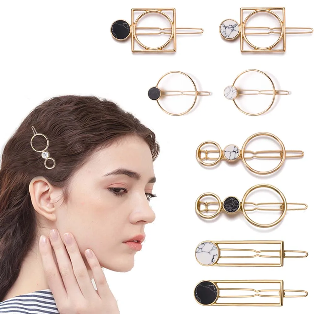 Модные женские квадратные заколки для волос с металлическим кольцом мраморным