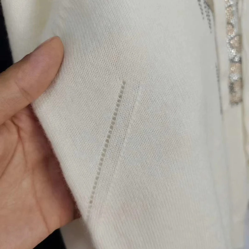 

2020 Autumn and Winter New Fashion Sweater Hooded Rhinestone Cashmere Cardigan Sweater with Ziper