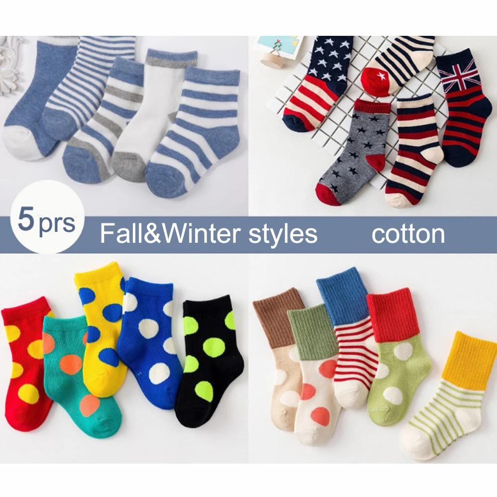 

Autumn Winter Girls Polka Dots Toddlers Boys Sport Strips Footwear 5 Pairs Cheap SandQ Baby Kids Cotton Socks Children