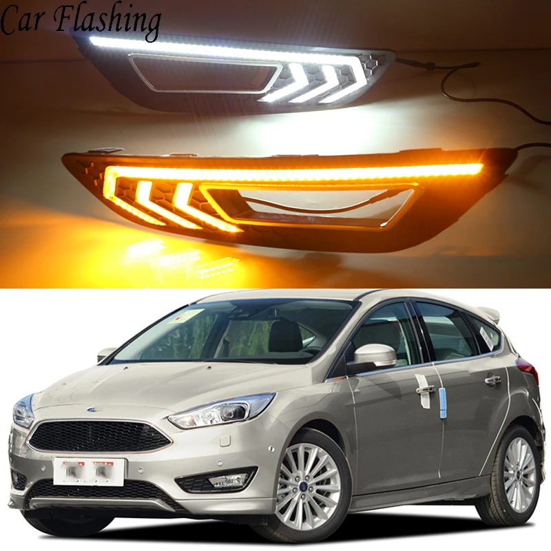 Дневные ходовые огни для Ford Focus 3 mk3 2015 2016 2017 2018 светодиодные дневные желтые
