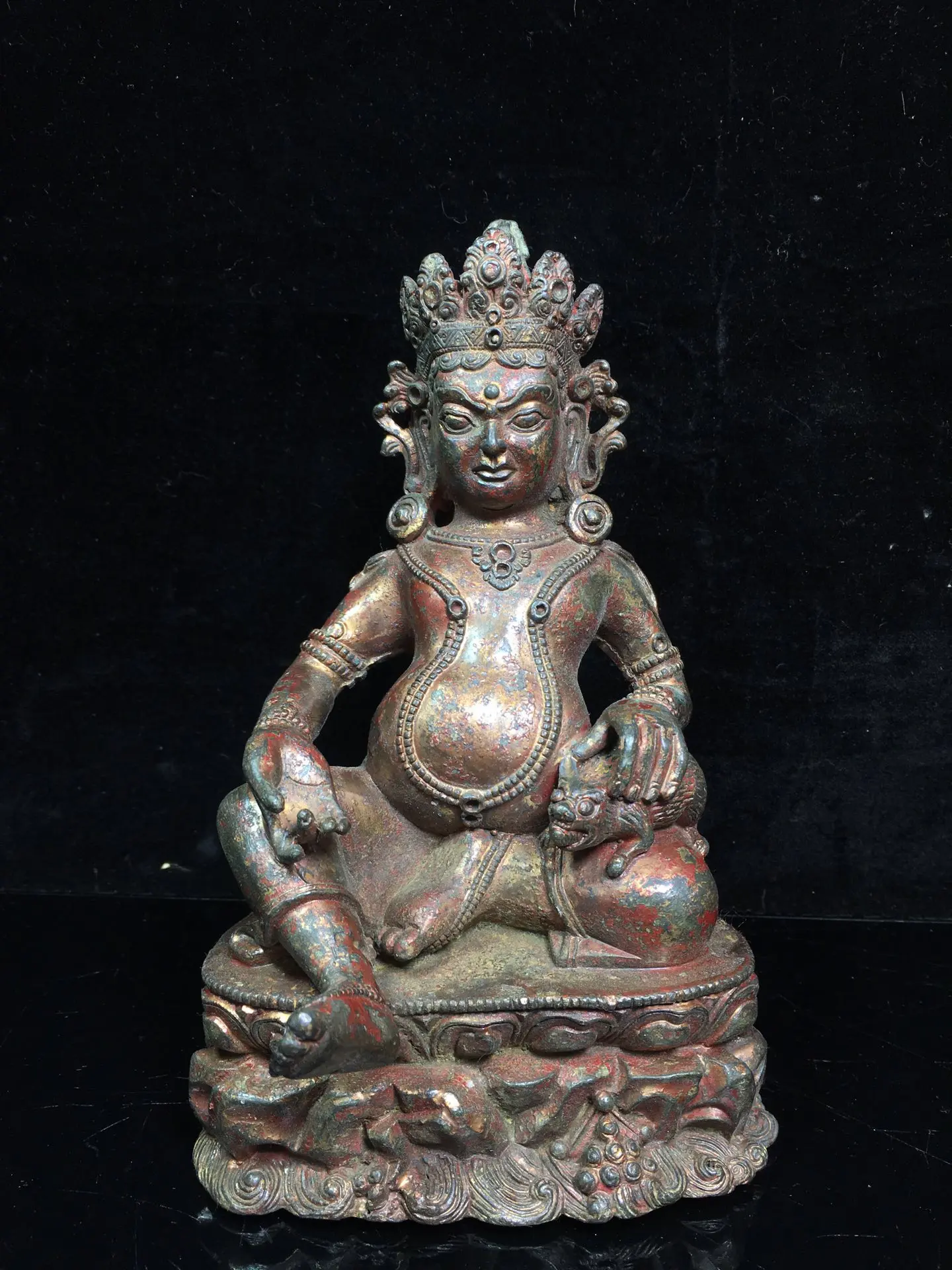 

Коллекция тибетских храмов 8 дюймов, старый Бронзовый лак, циннабар, Северный Вэй, Будда, желтый Бог богатства, Будда, священник Хуан кайшен