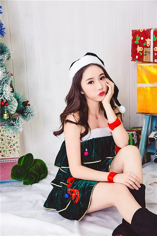 Взрослый Рождественская Елка зеленая костюм для косплея Золотая Бархатная юбка