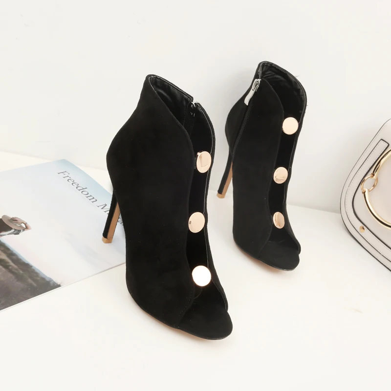 Женские ботильоны из искусственной замши с открытым носком без застежки