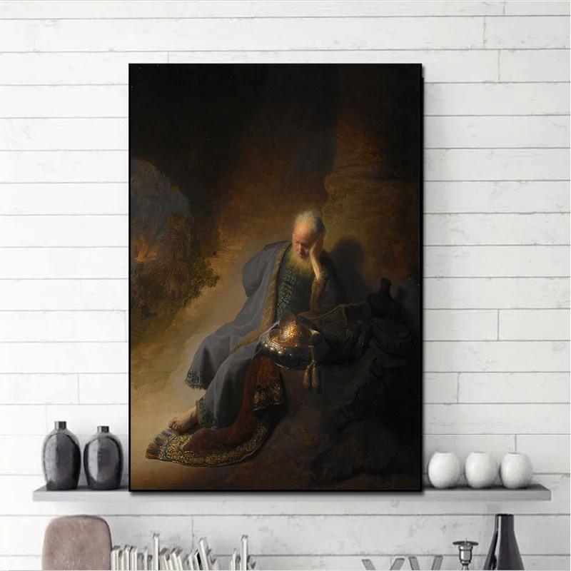 

Rembrandt Famous Master Artist Jeremiah Lamenting the Destruction of Jerusalem Canvas Painting Poster and Print Wall Art