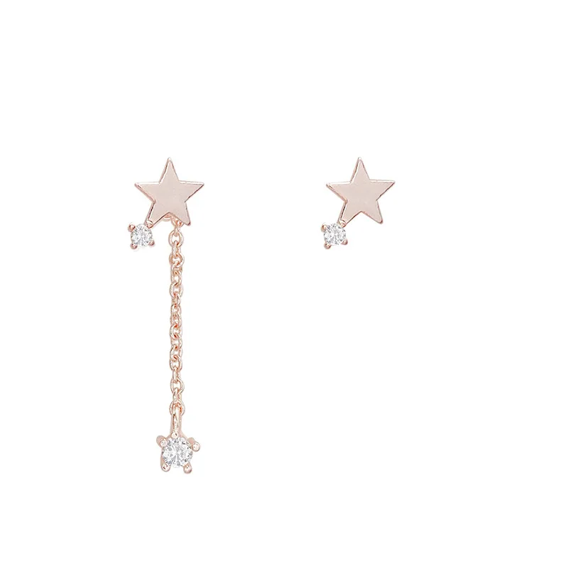 

New style simple fashion temperament web celebrity small star tassel asymmetrical female earrings