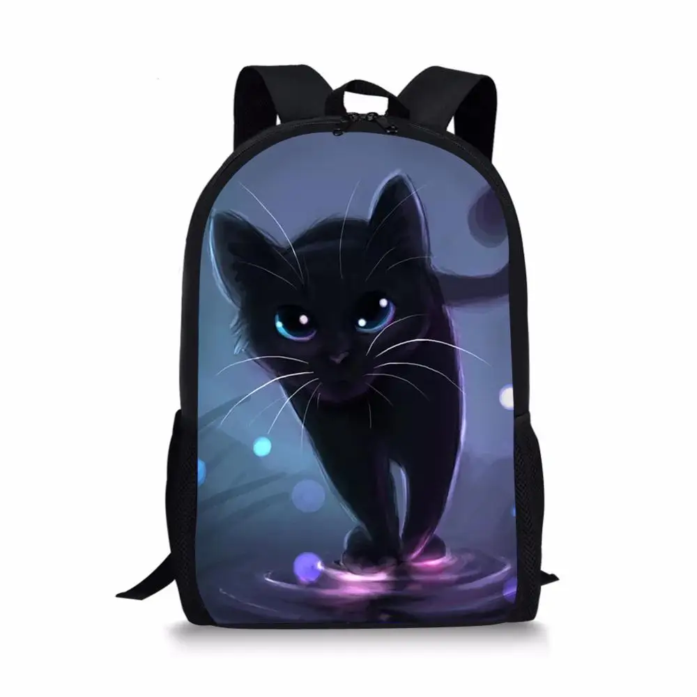 HaoYun Children's School Backpack Black Fantasy Cats Pattern Kids School Book Bags Cartoon Small Animal Painting Travel Backpack