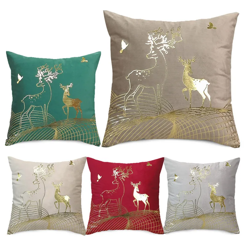

Fuwatacchi Gold Foli Deer Picture Cushion Cover Velvet Fabric Elk Photo Pillow Covers For Home Sofa Decorative Throw Pillowcases