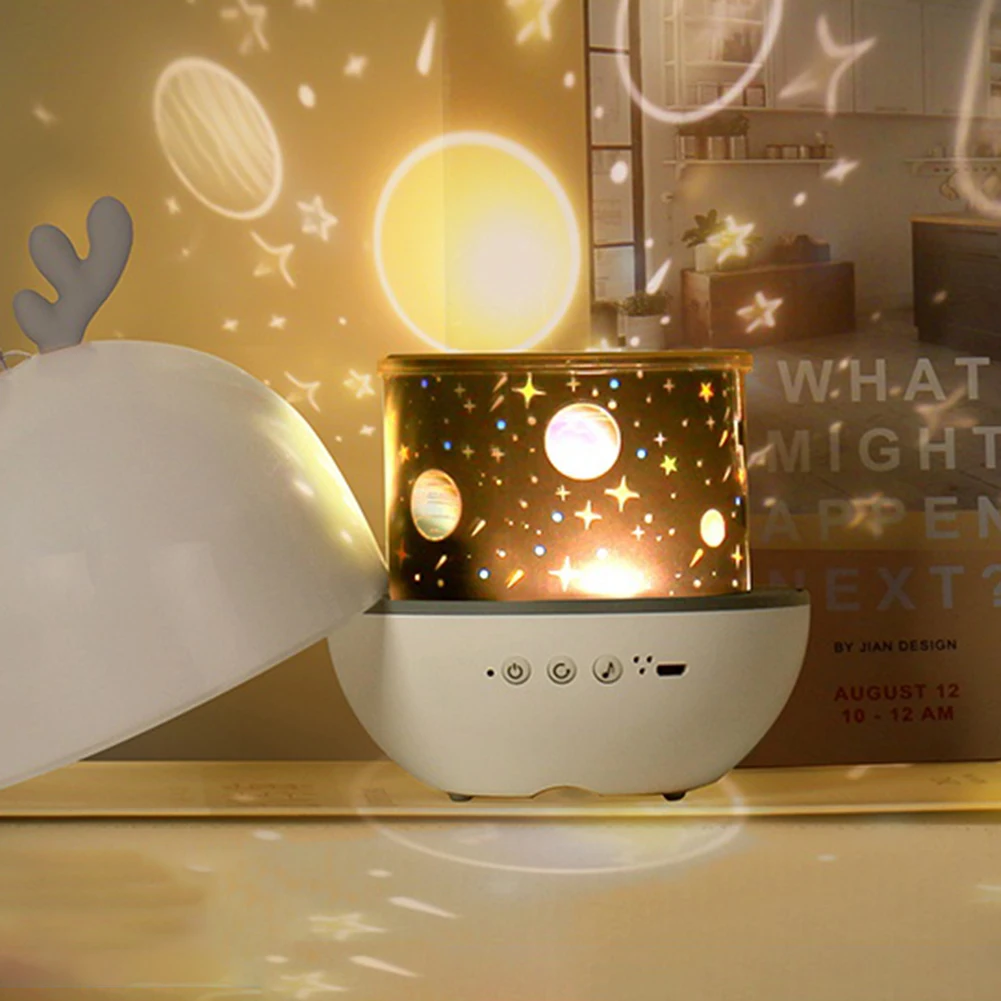 

Remote Control Starry Sky Rotate Music Projection Lamp Ear Cute Deer Animal USB Rechargeable Colorful Night Light Home Decor